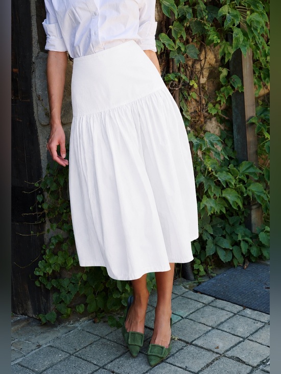 Julia Amory Dresses & Skirts - Julia Amory Cotton Poplin Midi Circle Skirt in Blanc White, Size Large